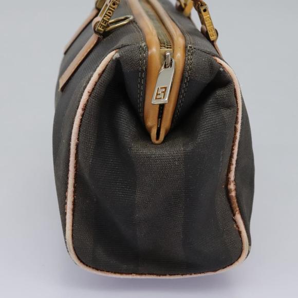 FENDI Pecan Canvas Hand Bag 2way Brown Black gold Auth th5780 - Picture 4 of 16